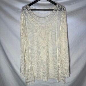 Adiva Cream Sheer Lace Embroidered Boho Long Sleeve Womens Size‎ 3X Top